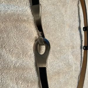 Women’s black leather lined belt 1/2 inch wide, adjustable size from 22”-38”